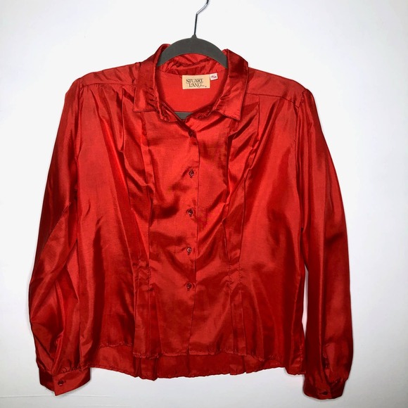 VINTAGE Red Long Sleeve Blouse - Picture 4 of 5
